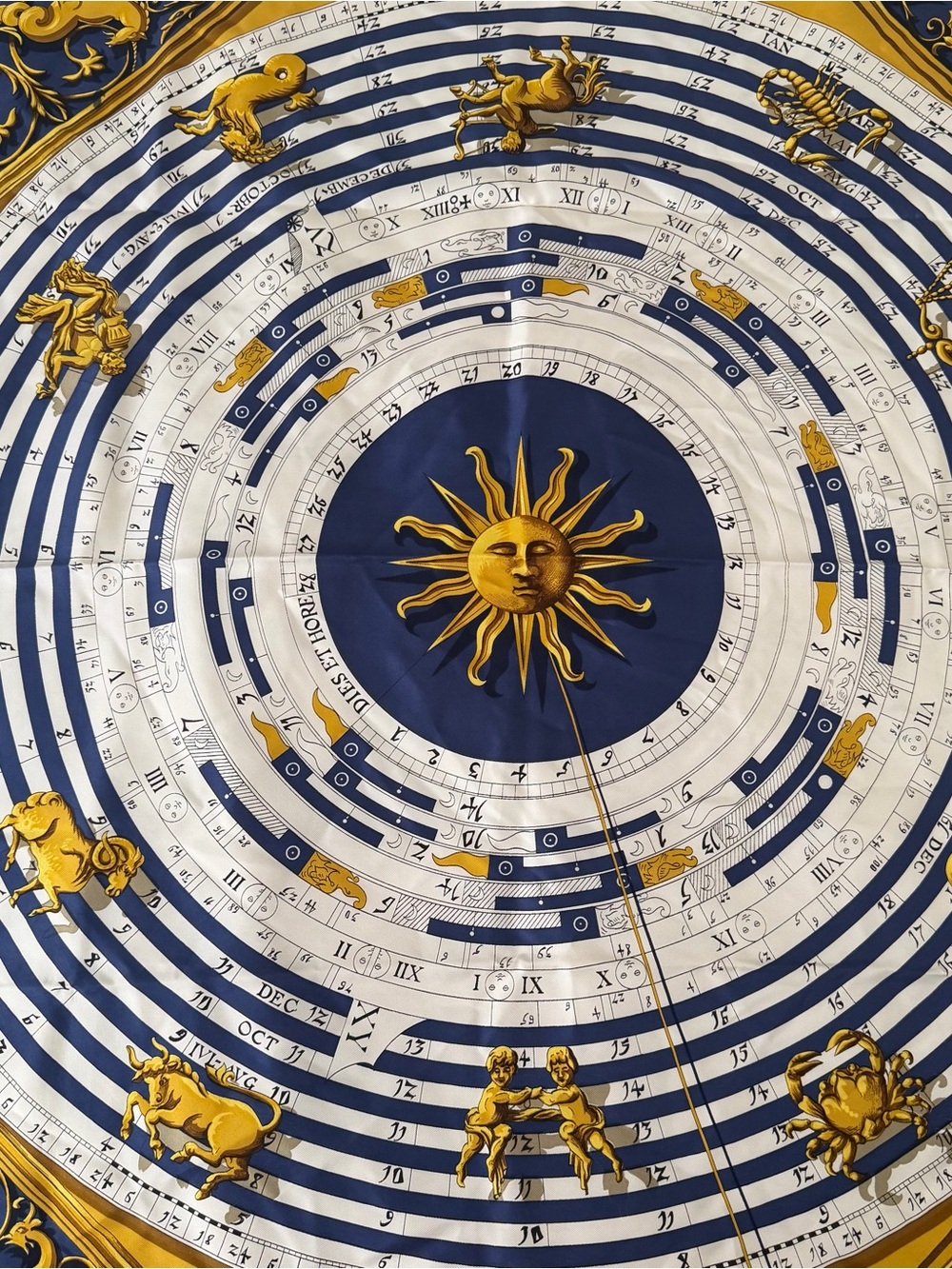 HERMES Silk Scarf THE ASTROLOGIE DIES ET HORE by F. Faconnet Blue Gold Astrology - Picture 4 of 8